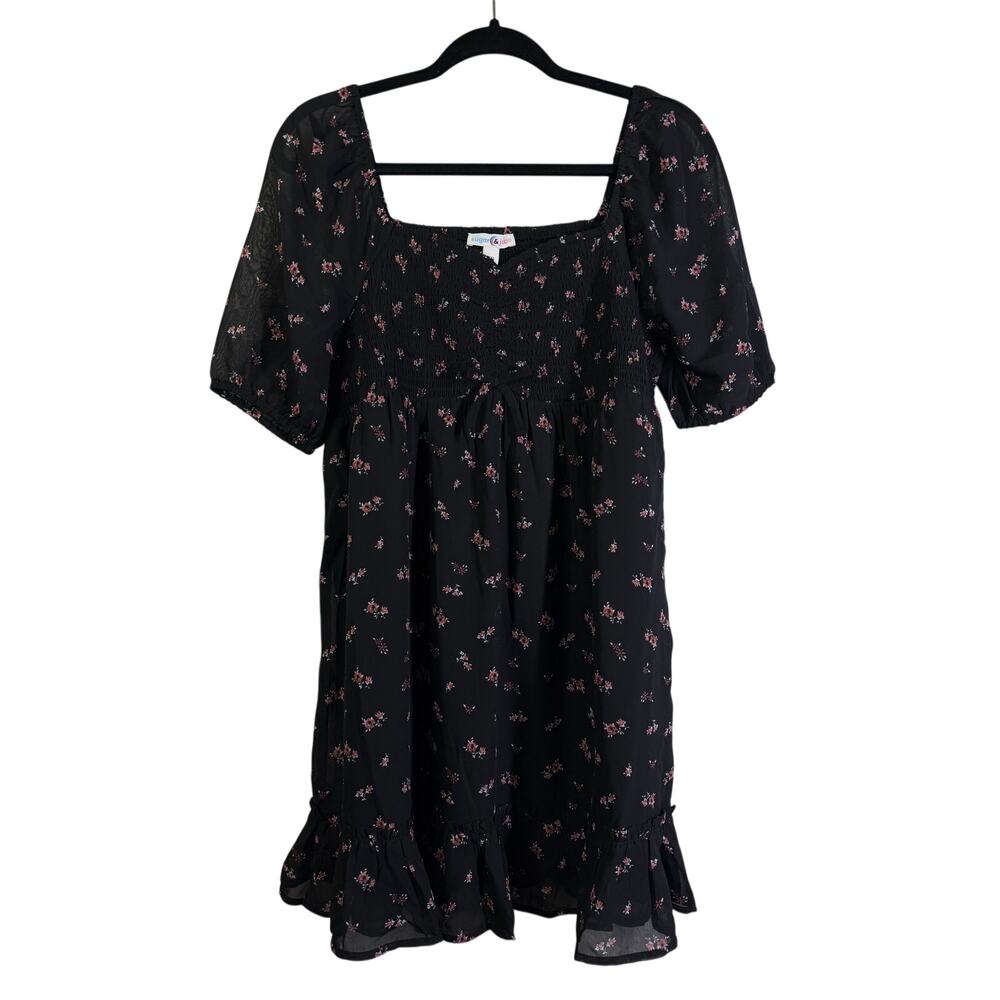 SUGAR & JADE Dress XXL‎ Mini Babydoll Smocked Chest Floral Cinched Ruffle Tween